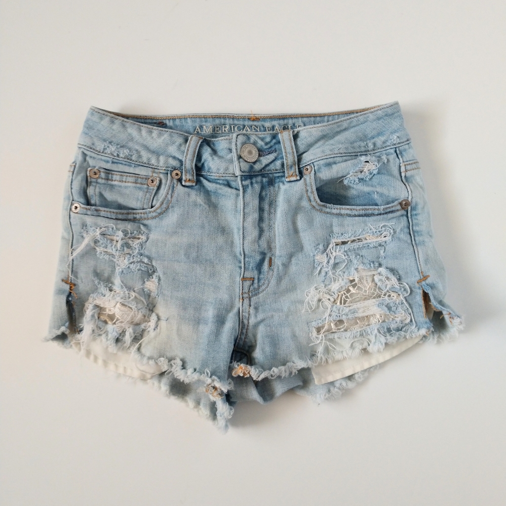 American Eagle High Waisted Distressed Cutoff Jean Shorts Size 0